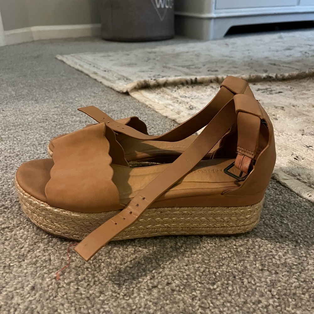 BAMBOO Tan Espadrille Wedge Sandals